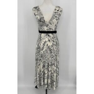 Theory Milianna C Floral Midi Dress Medium Cream Black Boho Romantic Wedding